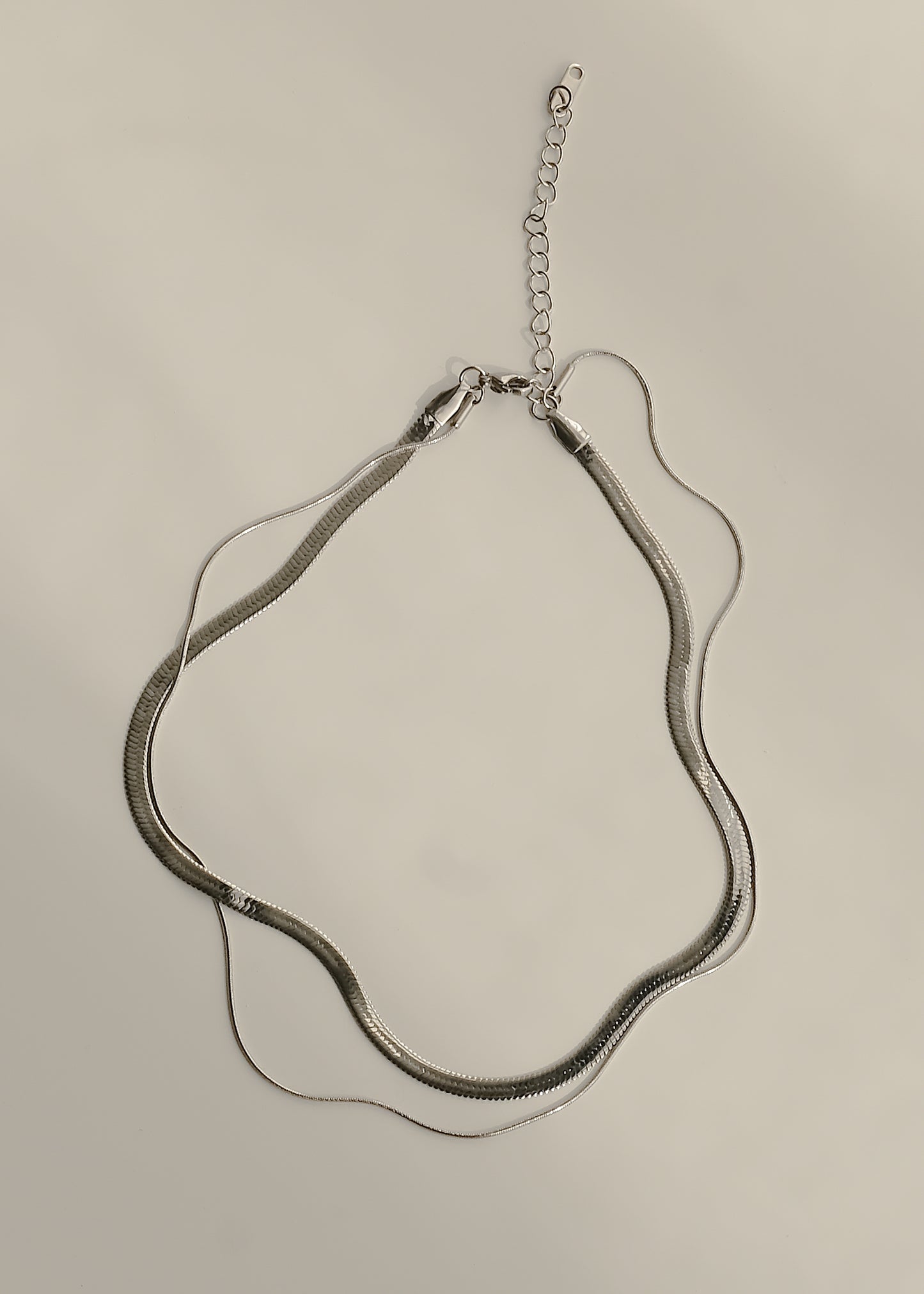 Layered Herringbone Necklace with Snake Chain