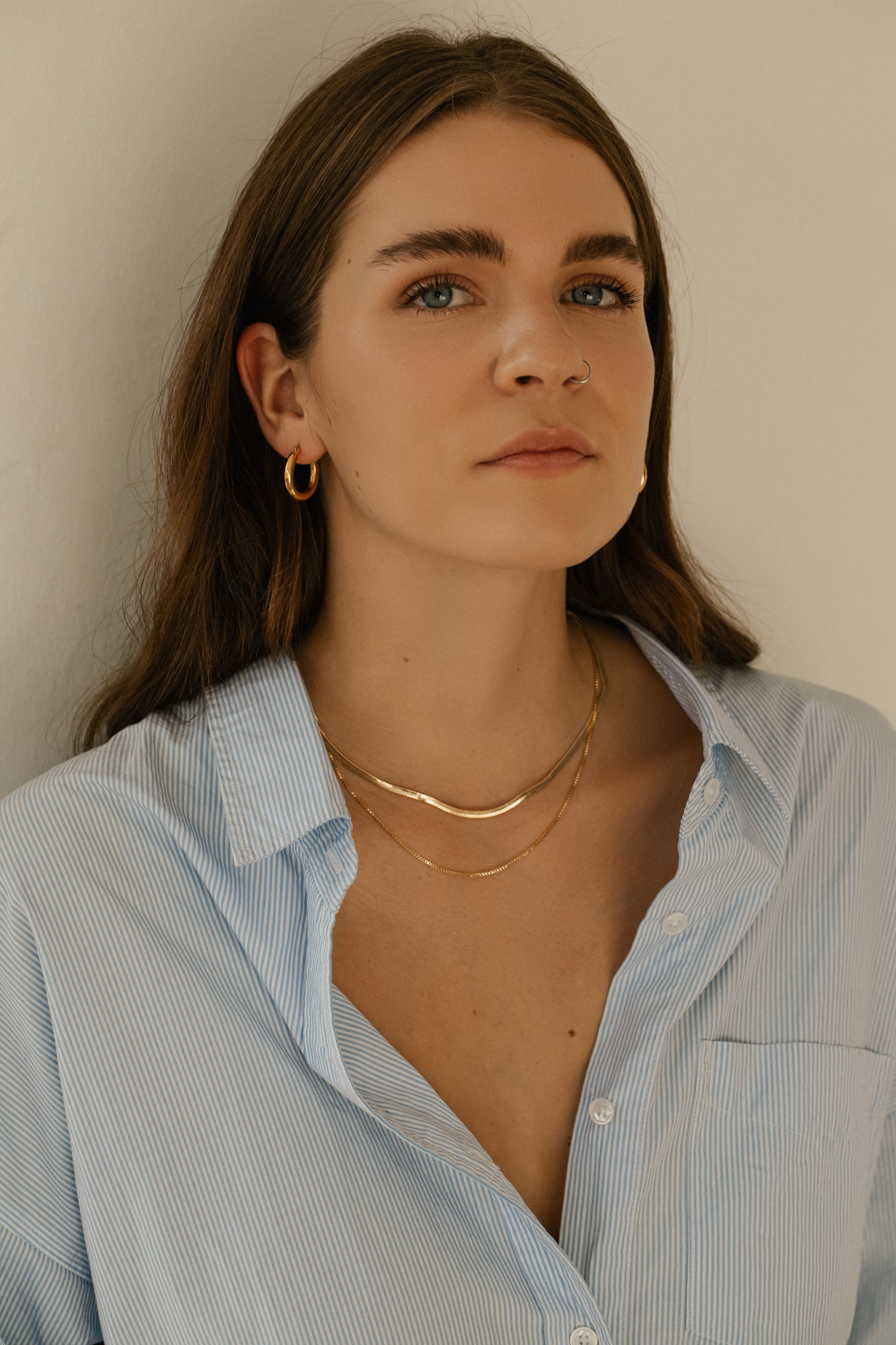Layered Herringbone Necklace with Box Chain