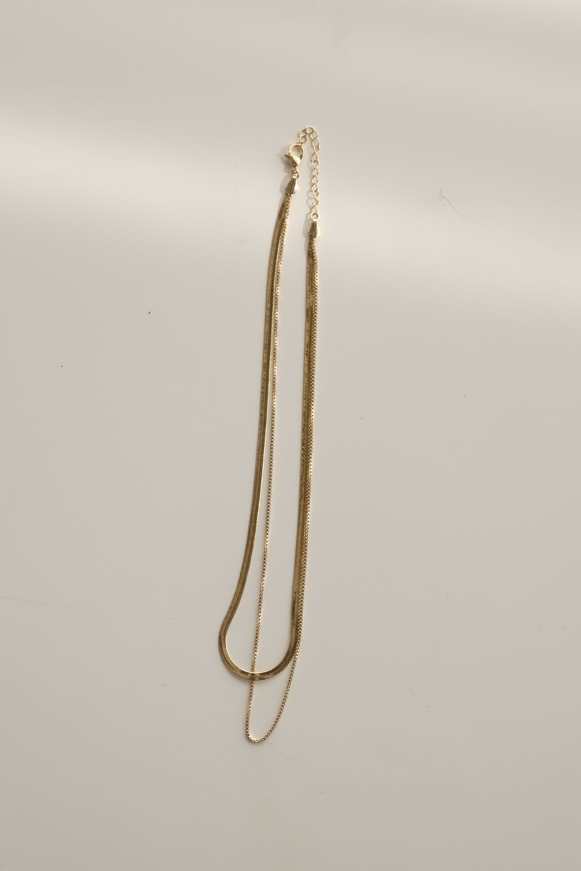 Layered Herringbone Necklace with Box Chain